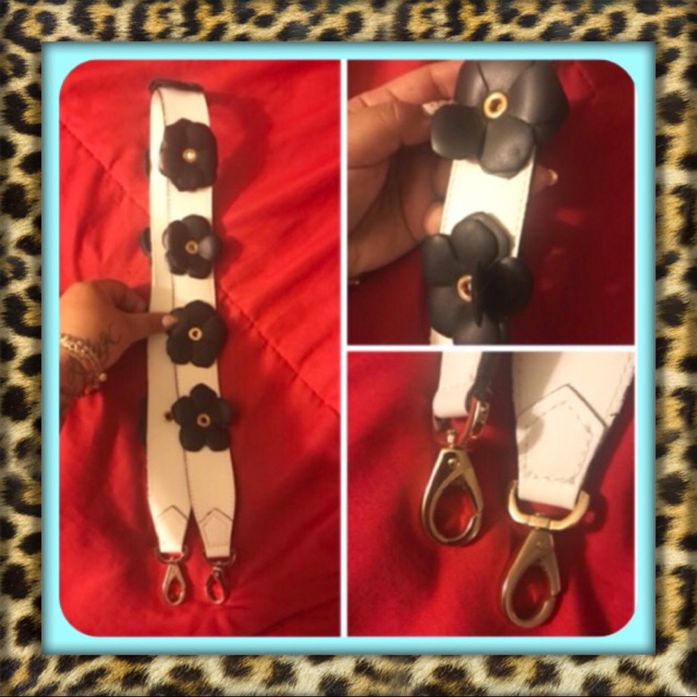 Thick White and Black Floral Design Purse Strap.